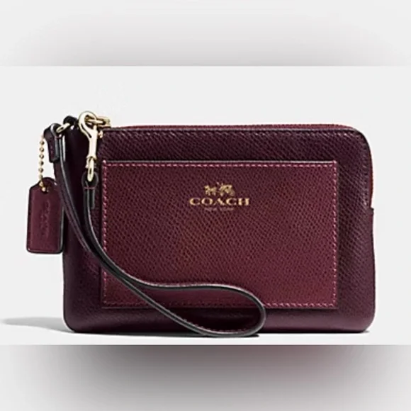 Coach Burgundy Two Toned Leather Wristlet - Picture 1 of 4